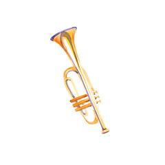 Isolated watercolor trumpet on white background. Beautiful classic instrument.