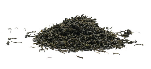 Chinese green tea pile isolated on white background
