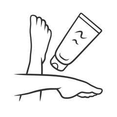 Moisturizing foot cream, sunblock linear icon. Feminine hygiene, body care thin line illustration. Contour symbol. Cosmetology, skincare product vector isolated outline drawing. Editable stroke
