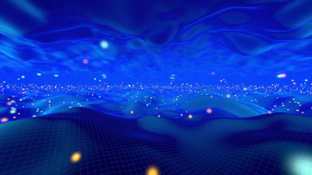 3D rendered Animation of particle physics, dancing particles and wave form vibrations symbolising the dualism of both concepts in quantum physics.
