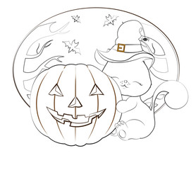 Halloween black cat and pumpkin coloring book