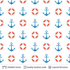 Marine motives seamless pattern design. Vector template.