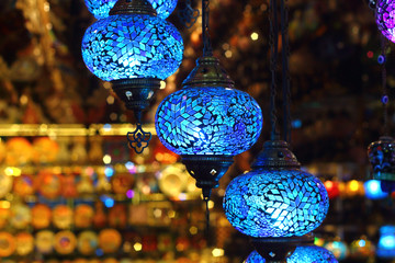 Turkish traditional multicolored mosaic lamps.