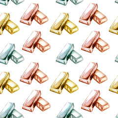 Watercolor illustration of gold bullion pattern on white background