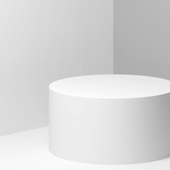 White cylindrical podium over white walls 3d