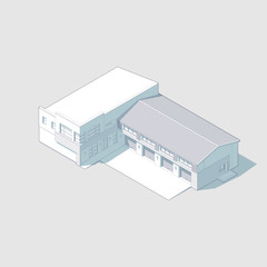 Axonometric automobile repair shop. Architectural blueprint.