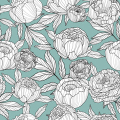 Seamless pattern of golden peonies, vector