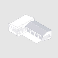 Axonometric automobile repair shop. Architectural blueprint.