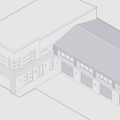 Axonometric automobile repair shop. Architectural blueprint.