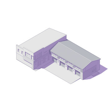 Axonometric automobile repair shop. Architectural blueprint.