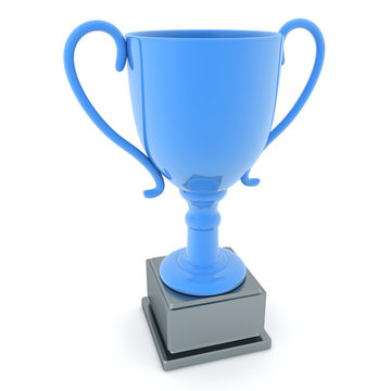 3D Rendering of a shiny blue trophy