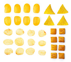 Snack collection isolated on white background collage