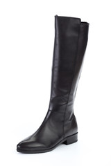 Woman high knee leather boots isolated on white background