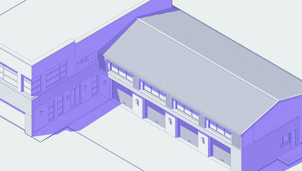 Axonometric automobile repair shop. Architectural blueprint.