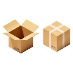 Two square boxes: closed and open