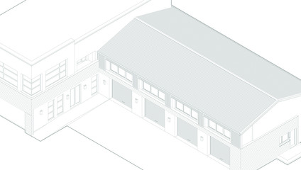 Axonometric automobile repair shop. Architectural blueprint.