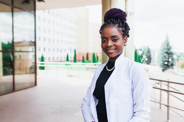 Professional Female African American doctor psychologist in hospital. The concept of medicine and...