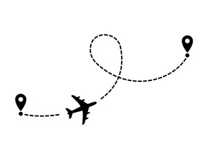Icon with plane, destination and route of fly vector