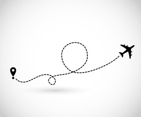 Icon with plane, destination and route of fly vector