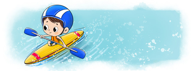 Child in a canoe or Kayak doing sport in the sea or river