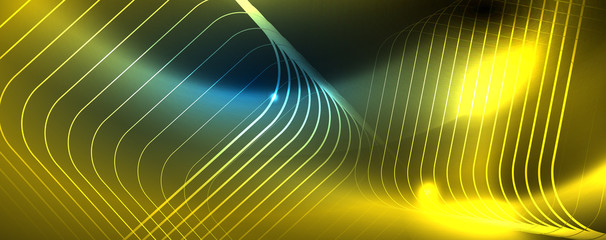 Neon glowing techno lines, hi-tech futuristic abstract background template, vector