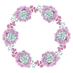 Floral wedding invitation card with rose,cotton,succulent,eucalypyus leaves in watercolor style. Botanical template with golden frame and flowers for invite, greeting and covers, poligraphy.