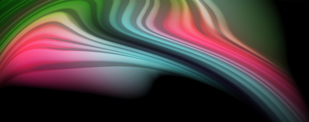 Modern rainbow liquid color flow colorful poster. Wave Liquid shape in black color background. Abstract composition