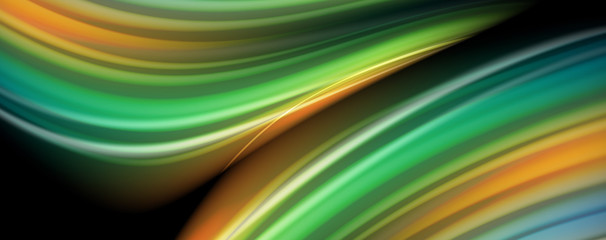 Abstract wave lines fluid rainbow style color stripes on black background. Artistic illustration for presentation, app wallpaper, banner or poster