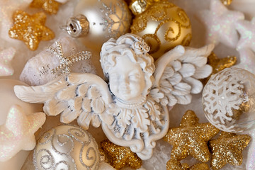 White Gold Christmas Decoration With Angel