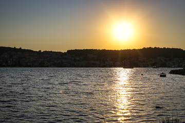 Naklejka premium Sunset in the city of Argostoli, Kefalonia island, Greece