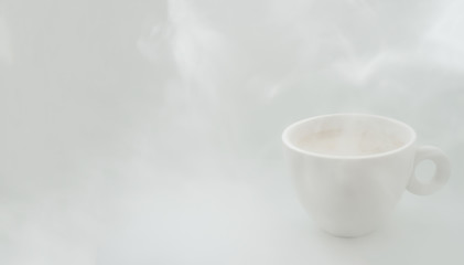 Hot drinks with smoke on the white background scene