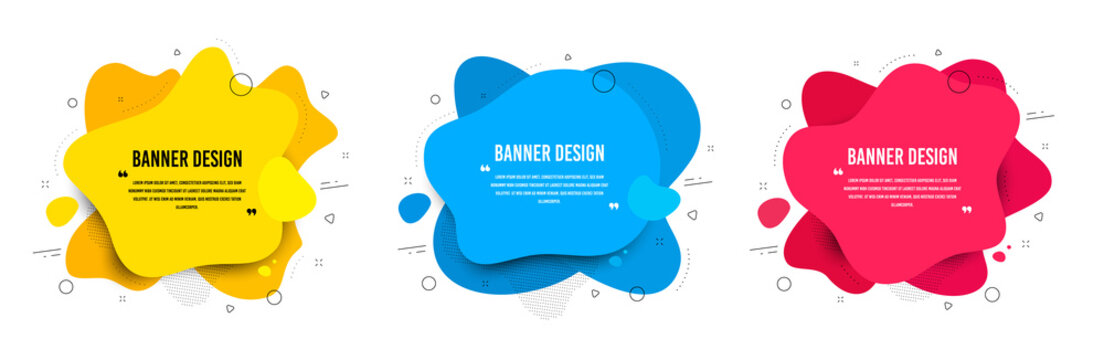 Abstract vector banners. Geometric liquid forms. Template bagdes. Modern design. Dynamic fluid banners shapes. Minimal curvy design. Various colors modern template. Text with quotes. Vector shapes