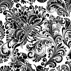 seamless pattern decorative black and white branches of flowers - 278932508