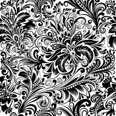 seamless pattern decorative black and white branches of flowers - 278932537