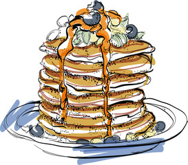 Delicious pancakes, vector illustration, menu design.