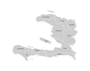 Vector isolated illustration of simplified administrative map of Haiti. Borders and names of the departments (regions). Grey silhouettes. White outline