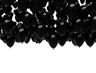 Group of rising black party balloons. Isolated on white background 