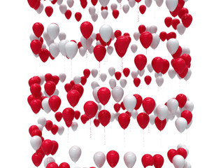 Red and white party balloons isolated on white background soft bokeh. 3d illustration © Jezper