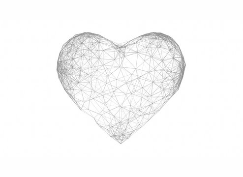 Abstract digital polygon heart shape, isolated on white background. 3d illustration