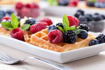 Homemade Waffles With Organic Fruits