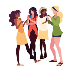 group women using smartphone social media