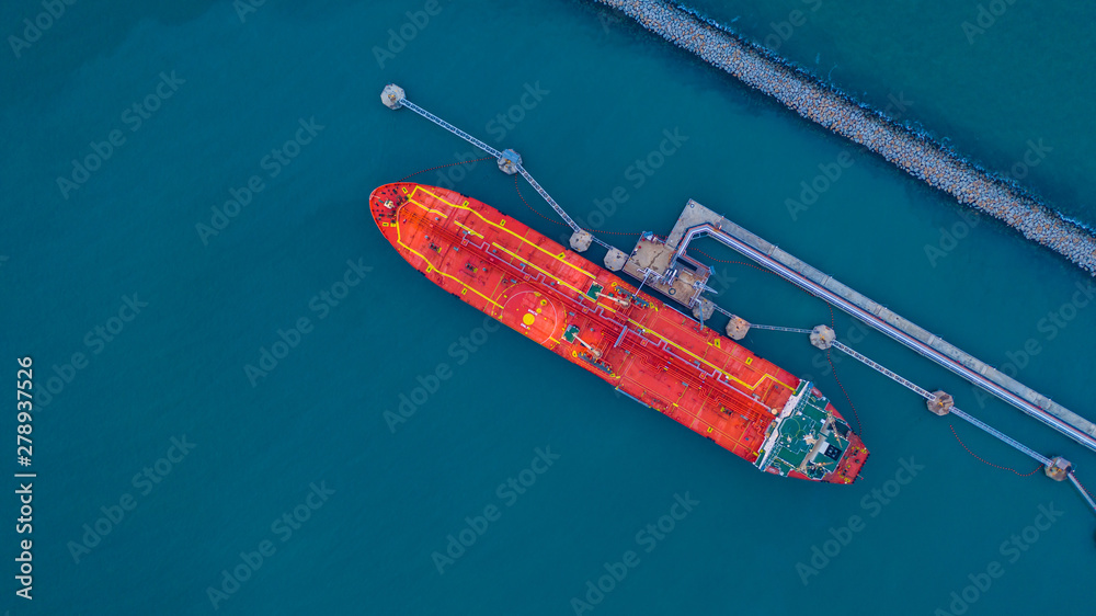 Wall mural Aerial view of industrial cargo tanker, Aerial viww Oil/Chemical tanker at port.