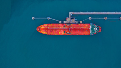 Aerial view of industrial cargo tanker, Aerial viww Oil/Chemical tanker at port.
