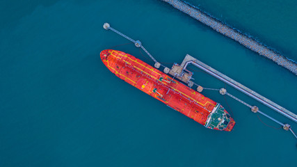 Aerial view of industrial cargo tanker, Aerial viww Oil/Chemical tanker at port.