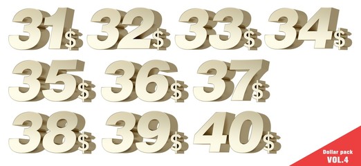 Dollar Pack VOL.4 Metallic gold numbers with dollar symbol.