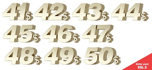 Dollar Pack VOL.5 Metallic gold numbers with dollar symbol.