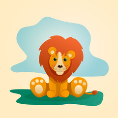 Obraz na płótnie Canvas Vector illustration of a cute funny lion. Concept for children print. Wild character safari mammal cat jungle animal.