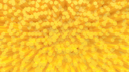 Yellow hexagon texture background. 3D Render.
