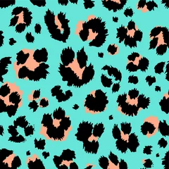 Gordijnen Leopard pattern design funny drawing seamless pattern. Lettering poster or t-shirt textile graphic design wallpaper, wrapping paper. © Angelina Bambina