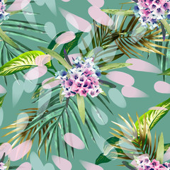 Floral seamless pattern of Exotic Plants. Hand Painted Background.